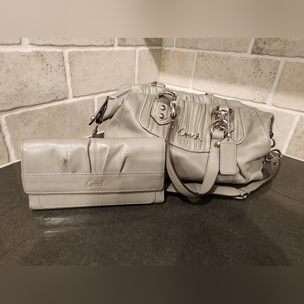Coach grey ashley leather handbag